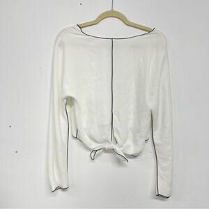 Babaton Aritzia White Silky Tie Front Cropped Blouse Womens XS Preppy Classic